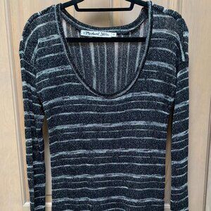 Michael Stars One Size Scoop Neck Black & Silver Tunic Top